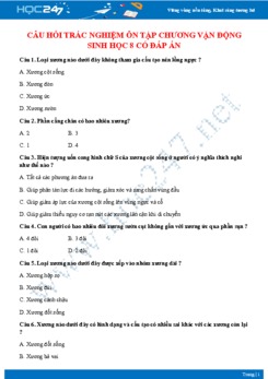 Câu hỏi trắc nghiệm ôn tập chương Vận động Sinh học 8 có đáp án