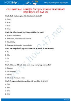 Câu hỏi trắc nghiệm ôn tập chương Tuần hoàn Sinh học 8 có đáp án
