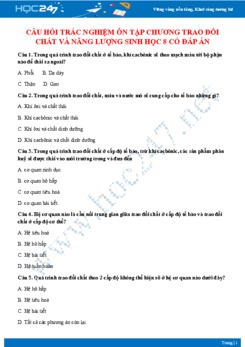 Câu hỏi trắc nghiệm ôn tập chương Trao đổi chất và năng lượng Sinh học 8 có đáp án