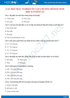 Câu hỏi trắc nghiệm ôn tập chương Hô hấp Sinh học 8 có đáp án
