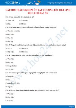 Câu hỏi trắc nghiệm ôn tập chương Bài tiết Sinh học 8 có đáp án