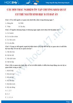 Câu hỏi trắc nghiệm ôn tập chương Khái quát cơ thể người sinh học 8 có đáp án