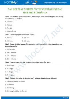 Câu hỏi trắc nghiệm ôn tập chương Sinh sản Sinh học 8 có đáp án