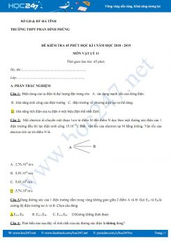 Đề kiểm tra 45 phút HK1 môn Vật lý 11 năm 2018-2019 trường THPT Phan Đình Phùng