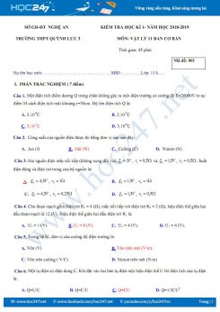 Đề thi HK1 môn Vật lý 11 năm 2018-2019 THPT Quỳnh Lưu 3- Nghệ An có đáp án