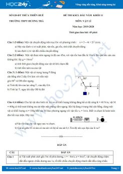 Đề thi KSCL đầu năm môn Vật lý 11 năm học 2019-2020 có đáp án trường THPT Hương Trà
