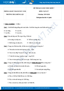 Đề kiểm tra KSCL đầu năm môn Vật lý 7 năm học 2019-2020 trường THCS Hưng Lộc