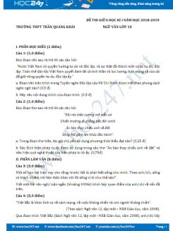 Đề thi giữa HK1 môn Ngữ văn lớp 10 năm 2018-2019, Trường THPT Trần Quang Khải