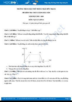 Đề kiểm tra KSCL đầu năm môn Vật lý 10 năm 2019-2020 trường THPT Trần Hữu Trang