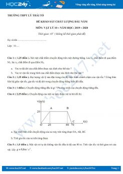 Đề KSCL đầu năm môn Vật lý 10 năm học 2019-2020 có đáp án trường THPT Lý Thái Tổ
