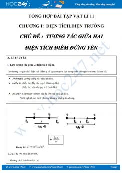 Bài toán về Tương tác giữa hai điện tích điểm đứng yên môn Vật lý 11