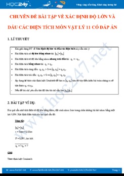 Chuyên đề bài tập về Xác định độ lớn và dấu các điện tích môn Vật Lý 11 có đáp án
