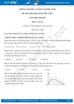 Đề thi chọn HSG lớp 9 môn Vật lý năm 2019 huyện Phù Ninh có đáp án