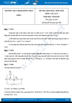 Đề thi chọn HSG môn Vật lý lớp 9 năm 2019 trường THCS Phạm Hồng Thái có đáp án