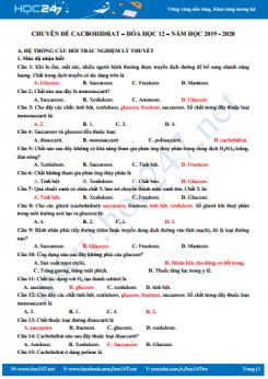 Chuyên đề Cacbohidrat có đáp án môn Hóa học 12 năm học 2019 - 2020