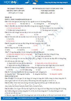 Bộ 6 đề KSCL đầu năm môn Hóa học 11 năm học 2019 - 2020 Trường THPT Liễn Sơn