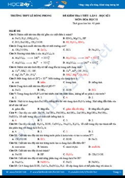Đề kiểm tra 1 tiết lần 1 môn Hóa học 11 năm học 2019 - 2020 Trường THPT Lê Hồng Phong