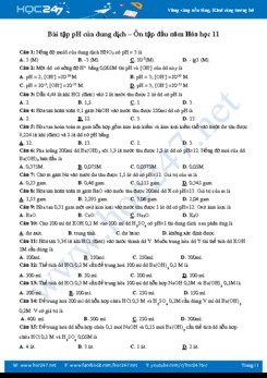 Bài tập pH của dung dịch - Ôn tập đầu năm môn Hóa lớp 11 năm học 2019 - 2020