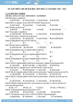 Ôn tập theo chủ để bài học môn Hóa học 12 năm học 2019 - 2020