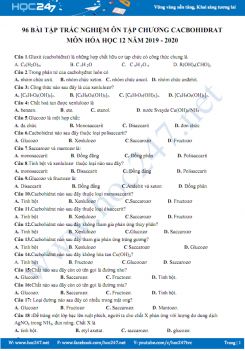 96 Bài tập trắc nghiệm ôn tập chương Cacbohidrat môn Hóa học 12 năm 2019 - 2020