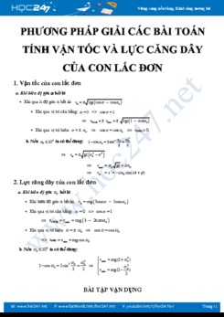Phương pháp giải các bài toán tính vận tốc và lực căng dây của Con lắc đơn