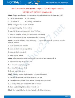 40 câu hỏi trắc nghiệm Phần Địa lí tự nhiên môn Địa lý lớp 12 - Mức độ vận dụng có lời giải chi tiết