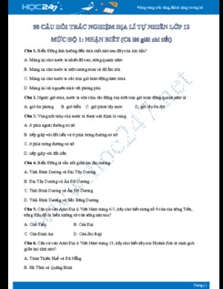 50 Câu hỏi trắc nghiệm Phần Địa lí tự nhiên Địa lý lớp 12 - Mức độ nhận biết có đáp án