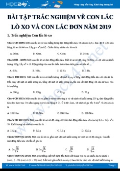 Bài tập trắc nghiệm về Con lắc lò xo và Con lắc đơn năm 2019
