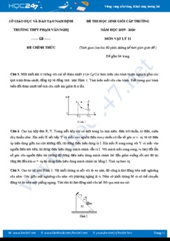 Đề thi HSG môn Vật lý lớp 11 năm 2019-2020 trường THPT Phạm Văn Nghị có đáp án