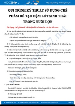 Chuyên đề Qui trình kỹ thuật sử dụng chế phẩm để tạo đệm lót sinh thái trong nuôi lợn