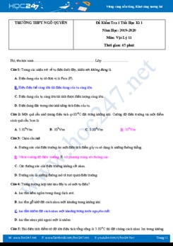 Đề kiểm tra 1 tiết HK1 môn Vật lý 11 năm học 2019-2020 trường THPT Ngô Quyền