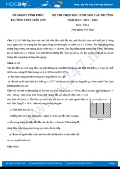 Đề thi HSG môn Vật lý lớp 11 năm 2019-2020 trường THPT Liễn Sơn có đáp án