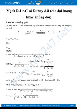 Phương pháp giải bài toán về Mạch RLC có R thay đổi môn Vật lý 12 năm 2019