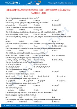 Đề kiểm tra Chương Crom - Săt - Đồng môn Hóa học 12 năm 2019 - 2020