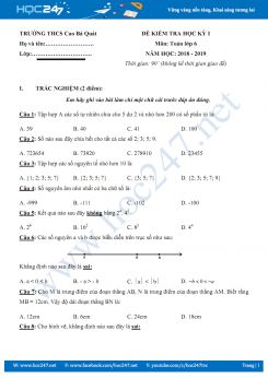 Đề thi HK1 môn Toán 6 năm 2018-2019 Trường THCS Cao Bá Quát có đáp án