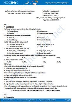 Đề kiểm tra định kì môn Hóa học 8 năm 2019 - 2020 Trường TH-THCS Hùng Vương
