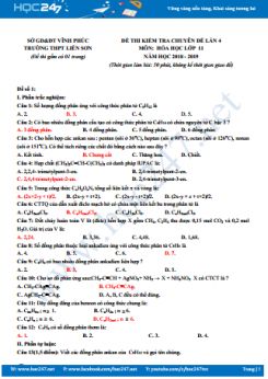 Bộ 6 đề kiểm tra 1 tiết môn Hóa học 11 năm 2018 - 2019 Trường THPT Liễn Sơn, Vĩnh Phúc
