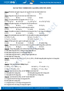 Bài tập trắc nghiệm kim loại kiềm, kiềm thổ, nhôm - môn Hóa học 12 năm 2019 -2020