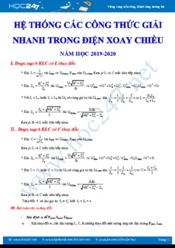 Hệ thống các công thức giải nhanh trong Điện xoay chiều cần ghi nhớ