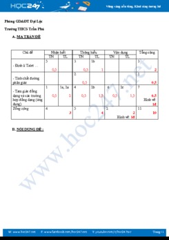 Bộ 2 đề kiểm tra 1 tiết Chương 3 Hình học 8 năm 2019 Trường THCS Trần Phú