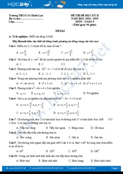 Đề thi HK2 môn Toán 9 năm 2019 Trường THCS Cù Chính Lan có đáp án
