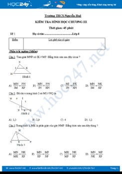Bộ 2 đề kiểm tra Chương 3 Hình học 8 năm 2019 Trường THCS Nguyễn Huệ có đáp án