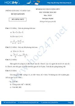 Đề thi CLĐN môn Toán 9 năm 2019 Phòng GD&ĐT Kim Sơn