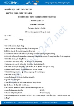 Đề kiểm tra 1 tiết Chương 1 môn Vật lý 10 năm học 2019-2020 trường THPT Châu Văn Liêm