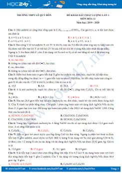 Đề KSCL lần 1 môn Hóa học 11 năm 2019 - 2020 Trường THPT Lê Quý Đôn