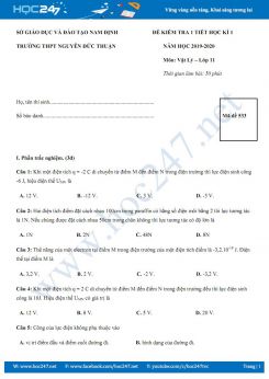 Đề kiểm tra 1 tiết HK1 môn Vật lý 11 năm học 2019-2020 trường THPT Nguyễn Đức Thuận- Nam Định