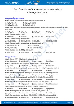 Tổng ôn kiến thức chương este môn Hoá học 12 năm 2019 - 2020
