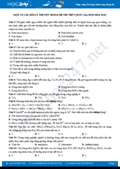 Một số câu hỏi lý thuyết môn Hóa học trong đề thi THPT QG