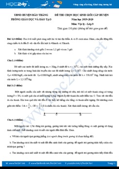 Đề thi HSG lớp 9 năm học 2019-2020 Phòng GD&ĐT huyện Bảo Thắng có đáp án