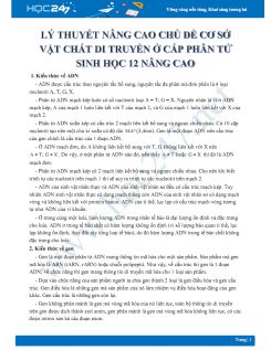 Lý thuyết nâng cao chủ đề Cơ sở di truyền cấp độ phân tử Sinh học 12 nâng cao